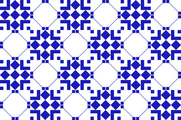 Mexican seamless geometric pattern with square. Mexico ceramic tile in blue. Vector illustration. Mosaic design art.