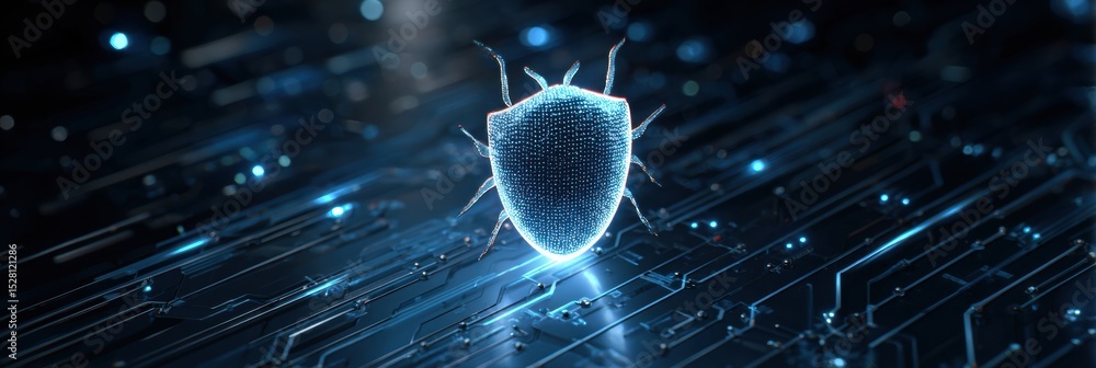 Fototapete Antivirus Shield Pulsing to Block Phishing Bug in a High-Tech Digital Environment