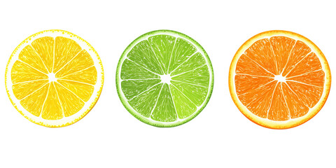 Fototapeta premium Vibrant citrus fruit slices: Lemon, Lime, and Orange on a black background Fresh and juicy citrus fruits concept for healthy eating and refreshing summer drinks