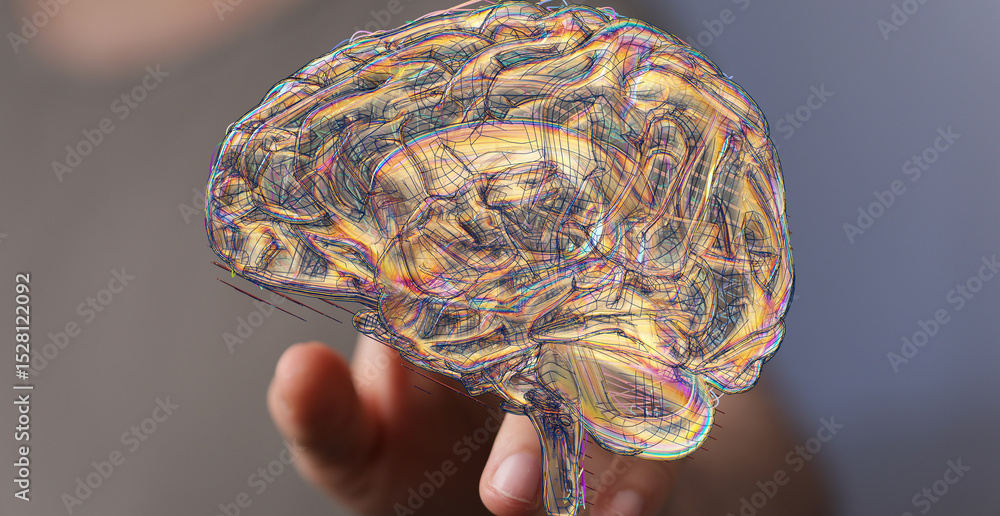 Poster abstract image of a human brain, showcasing intricate neural pathways and connections.
