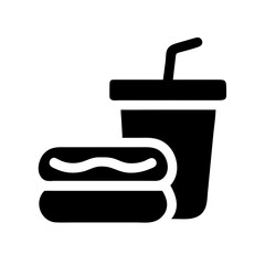 Hot dog and soda icon simple black and white graphic