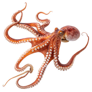 A large octopus spreading its many tentacles isolated on a transparent background