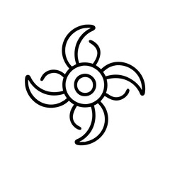 Abstract black and white circular design element with four curved petals