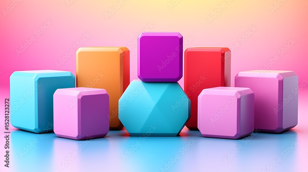 Poster playful assortment of colorful geometric shapes with a gradient backdrop