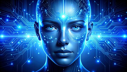 AI Woman with Circuit Brain, and Digital.