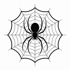 Fototapeta premium Black Spider Silhouette on Circular Spiderweb vector