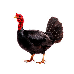 Vibrant Black Turkey Standing Proudly with Bright Red Head in Full Display