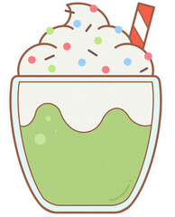 cute kids hand drawn matcha green tea frappe milkshake