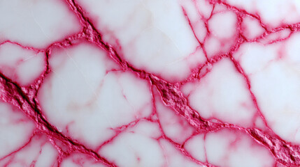 Polished white marble with rare pink tourmaline crystal veins, seamless glossy surface and high-resolution detail