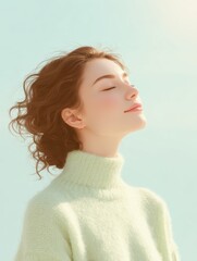 Woman Engaging in Calming Breathing Exercise for Relaxation and Mindfulness Practice