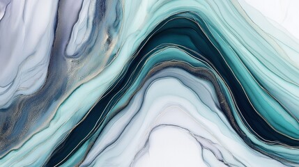 Elegant Abstract Art: Fluid Marble Background with Ocean Waves and Translucent Tones in Blue and Green - A Modern Minimalist Design That Creates a Serene and Peaceful Aesthetic