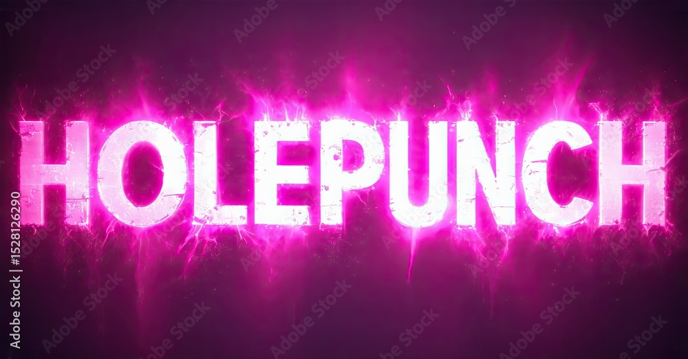 Poster bright pink text spells holepunch against dark background. energetic, glowing effect creates dynamic