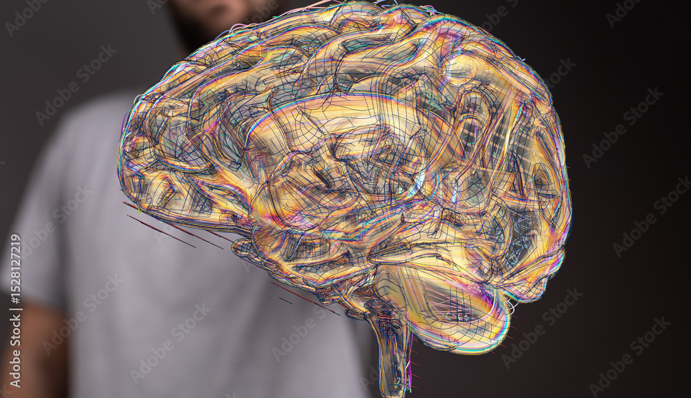 Poster abstract 3d model of the human brain, showcasing intricate neural connections. perfect for neuroscie