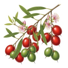 Obraz premium Jujube Fruits with Leaves on Tree Branch Botanical Clipart