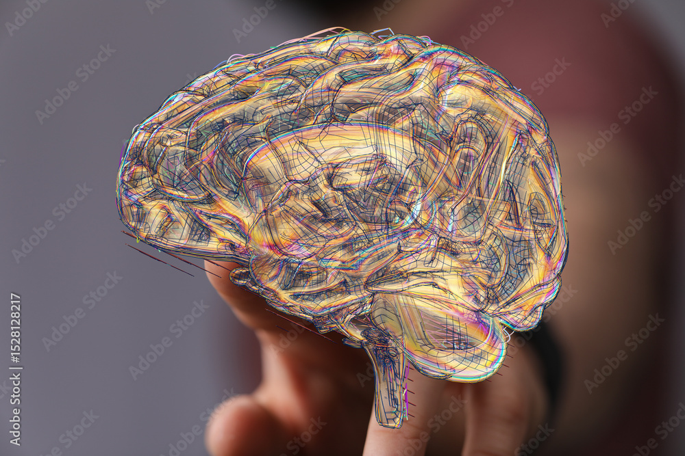 Poster abstract image of a human brain, showcasing intricate neural pathways and connections.