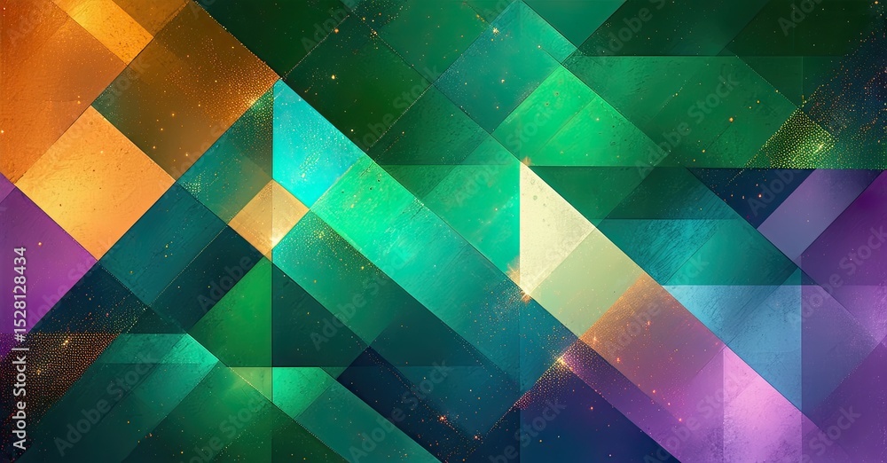 Leinwandbilder Abstract geometric pattern. Vibrant triangles overlap, creating colorful texture with sparkling highlights. Modern design evokes energy, depth.