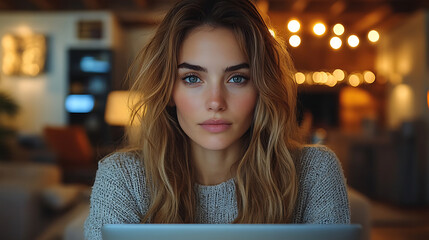 Serene Young Woman Using Tablet in Cozy Apartment