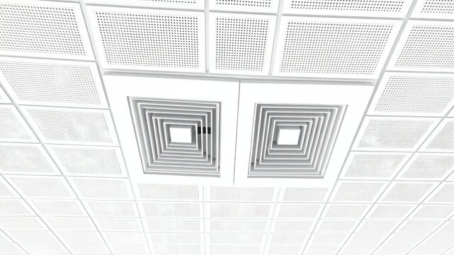Clean White Ceiling with Square Pattern and Air Vents for Climate Control in a Modern Interior