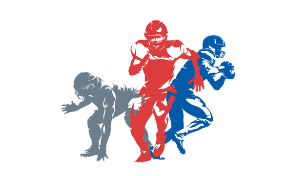 American football players silhouettes, group of sports athletes playing football, team sport athletes