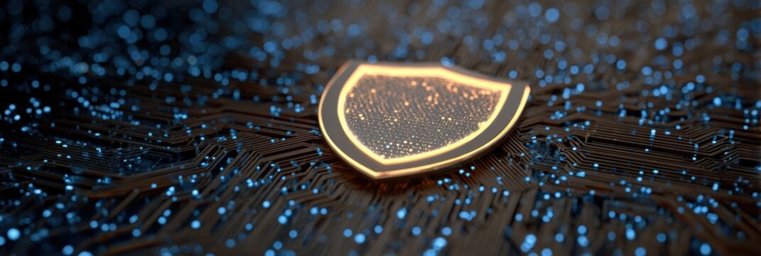 Antivirus Shield Pulsates to Block Phishing Threats in a Digital Landscape at Night