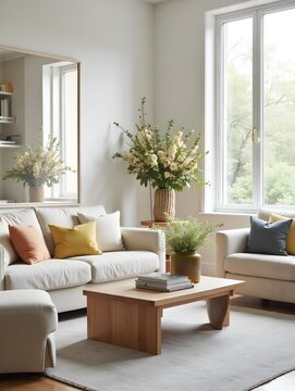 Bright floral arrangement enhancing a modern living room space