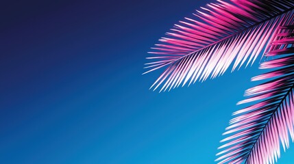 Vibrant Tropical Palm Leaves with Pink and Blue Gradient Background - Exotic Floral Design for Summer Aesthetics and Artistic Expression in a Colorful, Scenic Outdoor Wallpaper