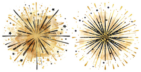 Naklejka premium PNG Abstract golden starburst design, element set on transparent background