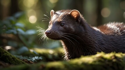 A Wild Mink in a Natural Forest Environment