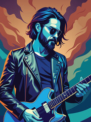 Rock musician with electric guitar. Vector illustration of a rock musician.