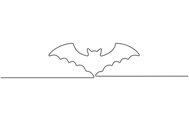 Continuous one line drawing of bat. Single line drawing illustration of bat. Bat symbol of luck,  Single Line Drawing of a Flying Bat Halloween Minimalist Art.