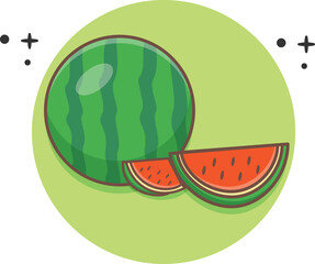 Water Melon Fruit Vector Icon Illustration. Watermelon and Slices of Watermelon. Fruit Icon Concept White Isolated. Flat Cartoon Style Suitable for Web Landing Page, Banner, Flyer, Sticker, Card 