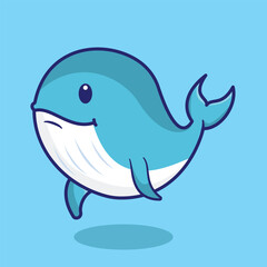 Cute Whale Cartoon Vector Icon Illustration. Animal Nature Icon Concept Isolated Premium Vector. Flat Cartoon Style 