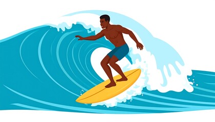 Surfer rides ocean wave.