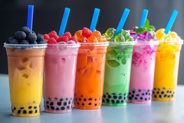 Vibrant Array of Bubble Tea Creations: A Delightful Spectrum of Flavors and Colors