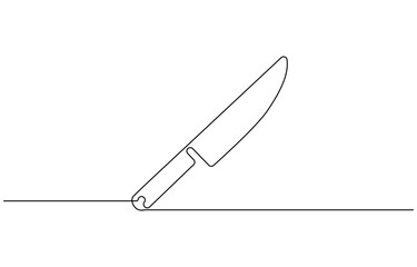 Continuous line drawing of kitchen knife. Single line illustration of knife design. Utensil, sharp, kitchen equipment,  utensils drawing in one continuous line .