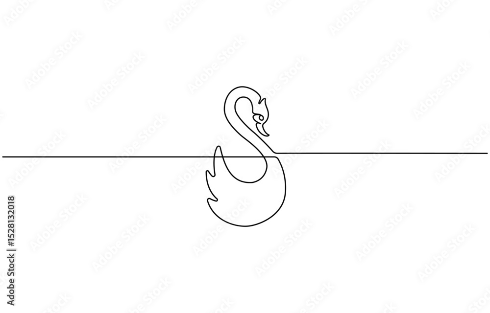 Poster continuous one line drawing of mute swan. simple swan outline, swan continuous line drawing, isolate