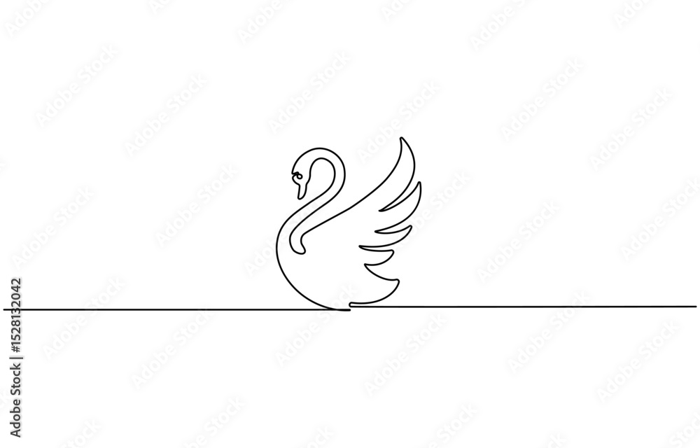 Poster continuous one line drawing of mute swan. simple swan outline, swan continuous line drawing, isolate