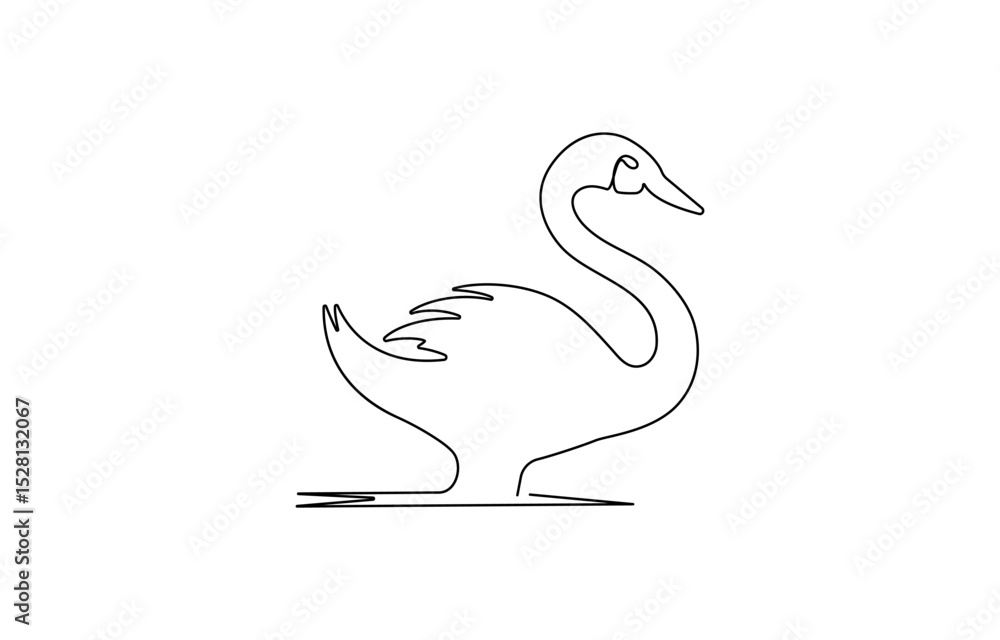 Poster continuous one line drawing of mute swan. simple swan outline, swan continuous line drawing, isolate