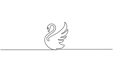 Continuous one line drawing of mute swan. Simple swan outline, Swan continuous line drawing, isolated vector illustration, tattoo, print and logo design, beautiful .