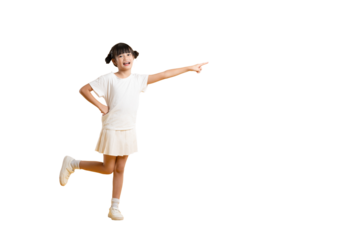 Full body image of Asian girl wearing a dress and posing on a PNG background	
