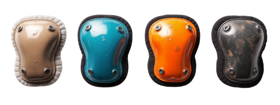 A set of four different colored knee pads