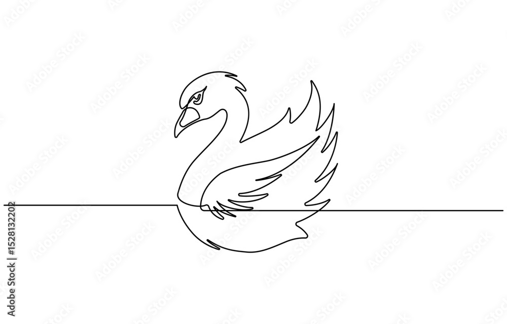 Poster continuous one line drawing of mute swan. simple swan outline, swan continuous line drawing, isolate