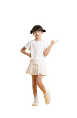 Full body image of Asian girl wearing a dress and posing on a  png background	
