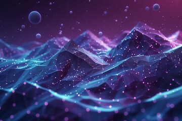 Abstract Cosmic Landscape: A Digital Symphony of Lights and Geometric Waves in Space