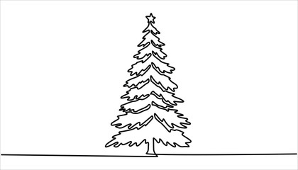 Christmas tree continuous one line drawing illustration. One line drawing Christmas tree, Christmas tree doodle Isolated. Hand drawn Christmas tree in minimalistic design.