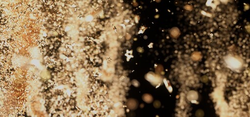 Sparkling gold stars and confetti falling. Perfect for festive backgrounds, celebrations, and holidays.