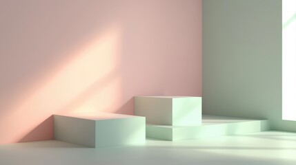 Minimalist Interior with Soft Colors and Geometric Shapes