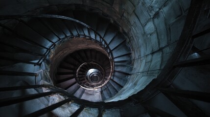 Fototapeta premium Descending into Darkness A Gothic Spiral Staircase Watercolor