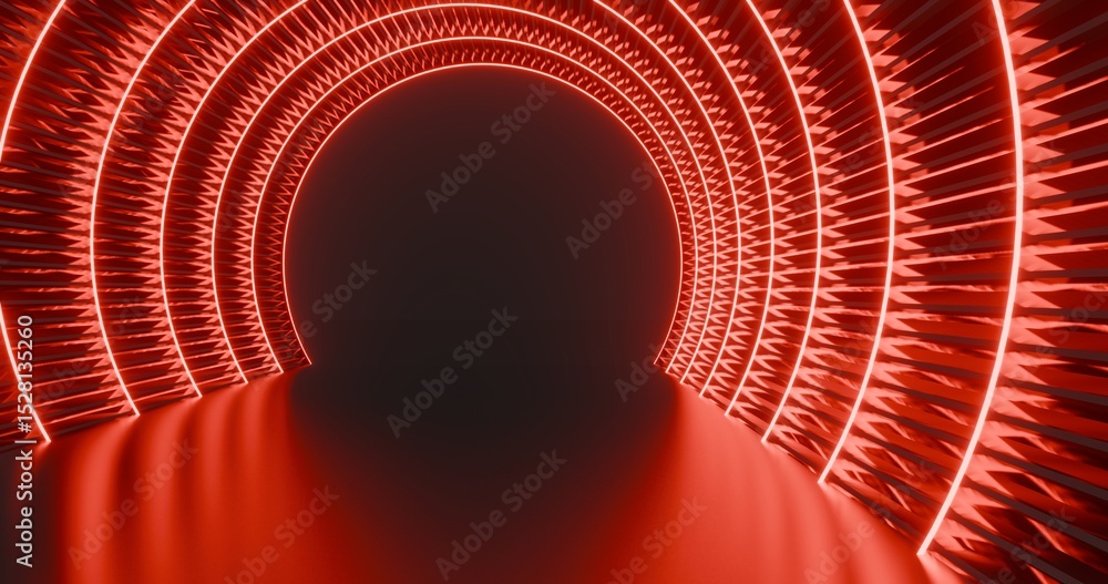 Poster futuristic architecture background neon arch tunnel 3d render