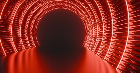 Futuristic architecture background neon arch tunnel 3d render